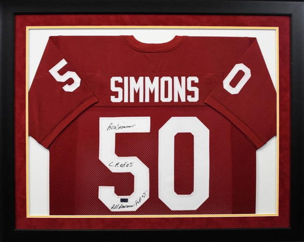 RON SIMMONS SIGNED FLORIDA STATE SEMINOLES #50 FRAMED JERSEY W/ CHOF 08