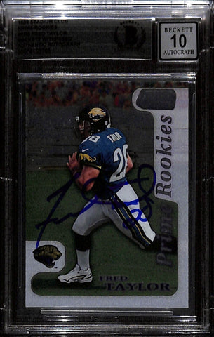 Fred Taylor Signed 1998 Stadium Club PR Trading Card Grade 10 Beckett 43889