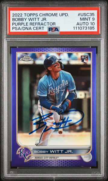 Bobby Witt Jr. Signed 2022 Topps Chrome PR #USC35 RC Card 9 Auto 10! PSA Slabbed