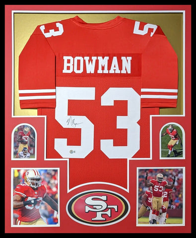 FRAMED SAN FRANCISCO 49ERS NAVORRO BOWMAN AUTOGRAPHED SIGNED JERSEY BECKETT HOLO