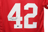 TJ Watt Autographed/Signed College Style Red XL Jersey Beckett BAS 33297
