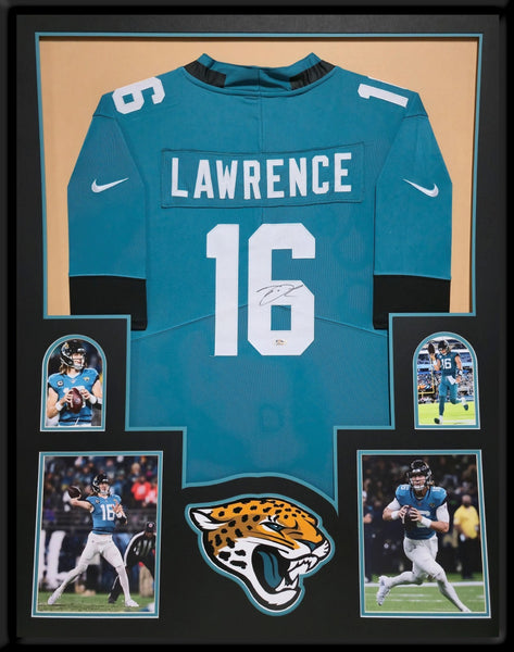 FRAMED JACKSONVILLE JAGUARS TREVOR LAWRENCE AUTOGRAPHED SIGNED JERSEY PSA COA