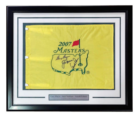 Jack Nicklaus Arnold Palmer Gary Player Signed Framed Masters Golf Flag BAS LOA