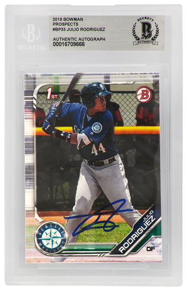 Julio Rodriguez Signed Mariners 2019 1st Bowman Rookie Card #BP33 - (Beckett)