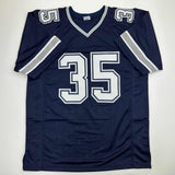 Autographed/Signed DeMarvion Overshown Dallas Blue Football Jersey JSA COA