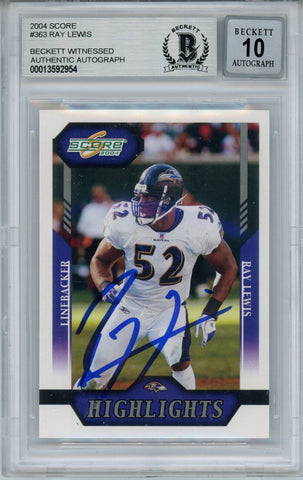 Ray Lewis Autographed 2004 Score #363 Trading Card Beckett 10 Slab 35228