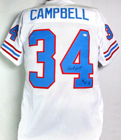 Earl Campbell Autographed White Pro Style Jersey w/ HOF - Beckett W Auth *4