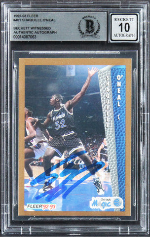 Magic Shaquille O'Neal Signed 1992 Fleer #401 Rookie Card Auto 10! BAS Slabbed