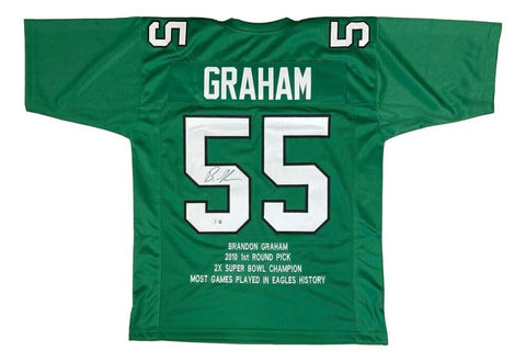 Brandon Graham Signed Philadelphia Eagles Career Stat Kelly Green Jersey Beckett
