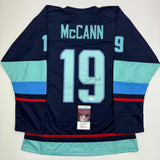 Autographed/Signed Jared McCann Seattle Blue Hockey Jersey JSA COA