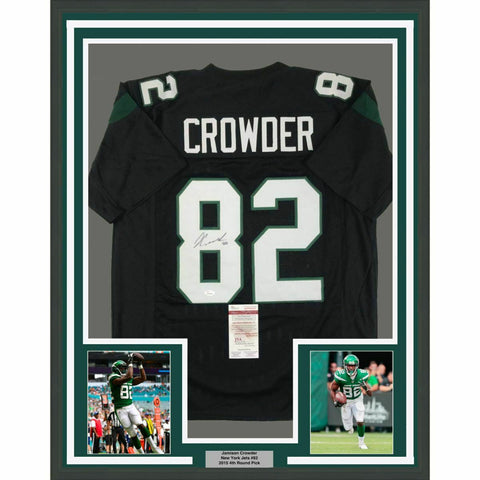 FRAMED Autographed/Signed JAMISON CROWDER 33x42 New York Black Jersey JSA COA