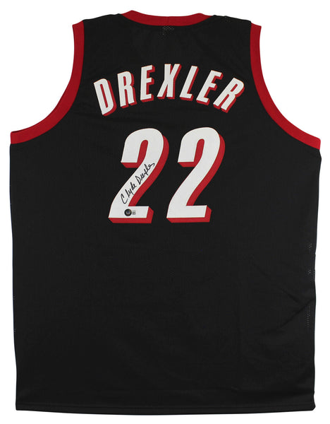 Clyde Drexler Authentic Signed Black Pro Style Jersey Autographed BAS Witnessed