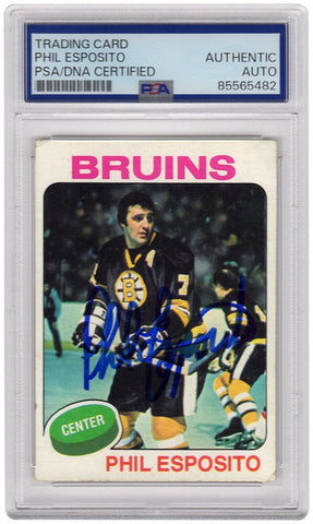 Phil Esposito Signed Boston Bruins 1975 Topps Hockey Card #200 -PSA Encapsulated