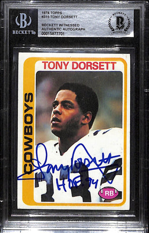 Tony Dorsett Autographed 1978 Topps #315 Trading Card Slab Beckett 40976