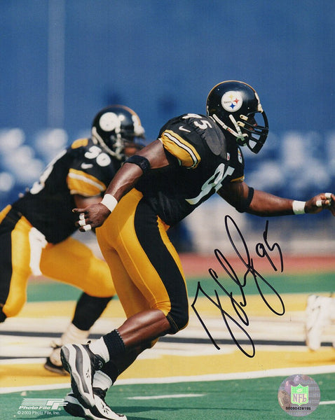 Greg Lloyd Signed Steelers Black Jersey Action 8x10 Photo - (SCHWARTZ COA)