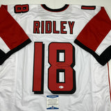 Autographed/Signed CALVIN RIDLEY Atlanta White Football Jersey Beckett BAS COA