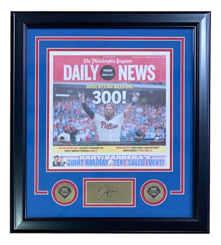Bryce Harper Framed Phillies 300 HR Daily News Cover w/ Laser Engraved Signature
