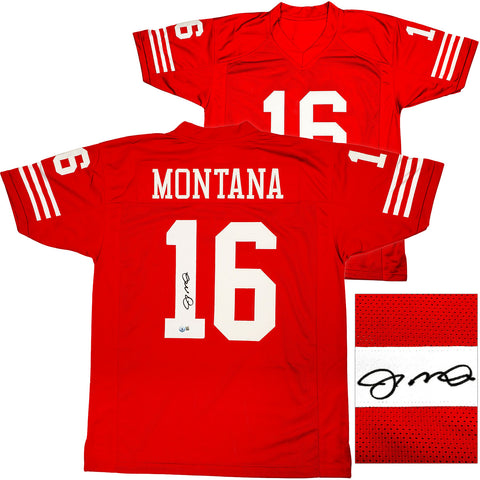 SAN FRANCISCO 49ERS JOE MONTANA AUTOGRAPHED RED JERSEY BECKETT BAS QR 224668