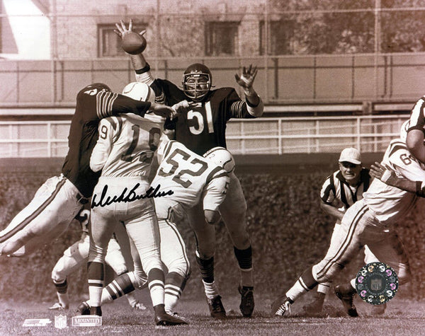 Dick Butkus Signed Chicago Bears vs Colts B&W 8x10 Photo - (SCHWARTZ COA)