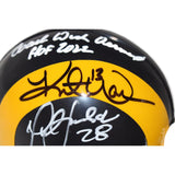 Kurt Warner Marshall Faulk Dick Vermiel LA Rams Mini Helmet Beckett 42293