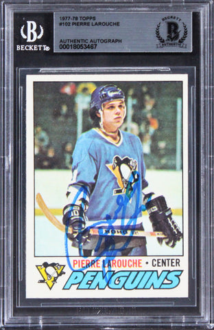 Penguins Pierre LaRouche Authentic Signed 1977 Topps #102 Card BAS Slabbed