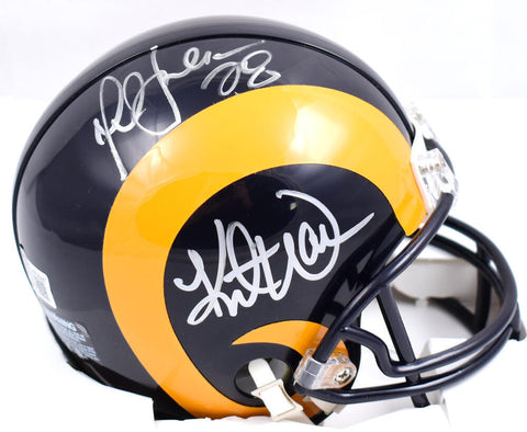Marshall Faulk Kurt Warner Autographed 81-99 Rams Mini Helmet - Beckett W Holo