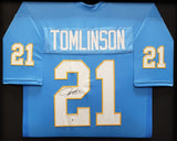 CHARGERS LADAINIAN TOMLINSON AUTOGRAPHED FRAMED BLUE JERSEY BECKETT 200928