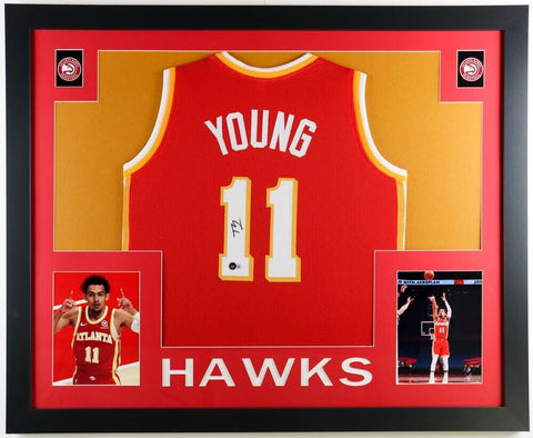 Trae Young Signed Atlanta Hawk 35x43 Framed Jersey (Beckett) #5 Overall Pick