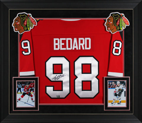 Blackhawks Connor Bedard Signed Red Fanatics Breakaway Framed Jersey Fanatics