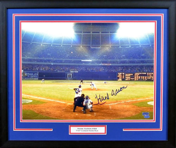 HANK AARON SIGNED ATLANTA BRAVES RECORD 715 HR 16x20 FRAMED PHOTO STEINER