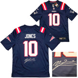 PATRIOTS MAC JONES AUTOGRAPHED BLUE NIKE GAMEDAY JERSEY SIZE L BECKETT QR 202967