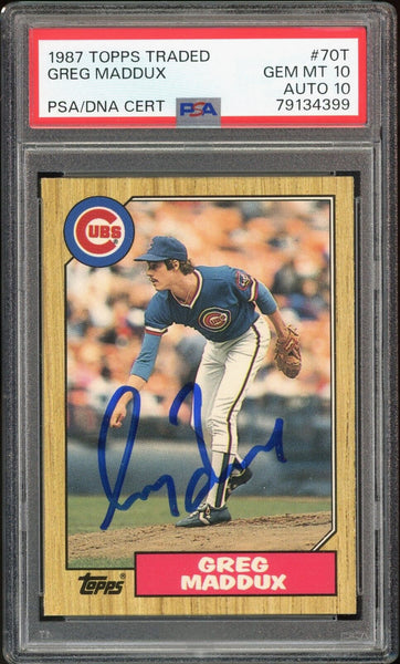 1987 Topps Traded #70T Greg Maddux Cubs On Card PSA 10/10 Auto GEM MINT