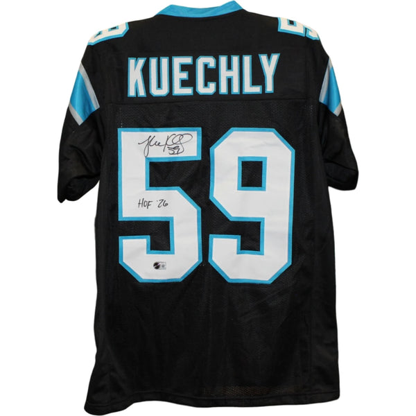 Luke Kuechly Autographed Pro Style Sz XL Jersey Black HOF Beckett Witness 58504