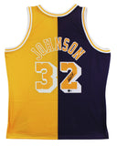 Lakers Magic Johnson Signed Purple & Yellow M&N 84-85 HWC Swingman Jersey BAS W