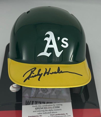 Athletics RICKEY HENDERSON Signed Rawlings Baseball Mini Helmet AUTO - JSA
