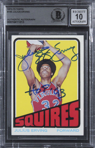 Julius Erving "HOF 93" Signed 1972 Topps #195 Rookie Card Auto 10 BAS Slab 4