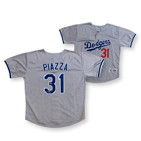 Mike Piazza Autographed Los Angeles Dodgers Signed Gray Baseball Jersey Fanatics