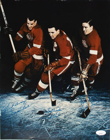 Gordie Howe, Ted Lindsay & Sid Abel Signed Detroit Red Wings 11x14 Photo JSA COA