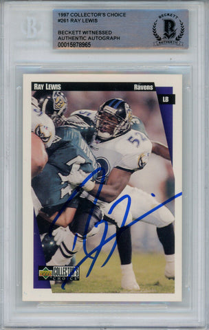 Ray Lewis Signed 1997 Collector's Choice #261 Trading Card Beckett Slab 43364