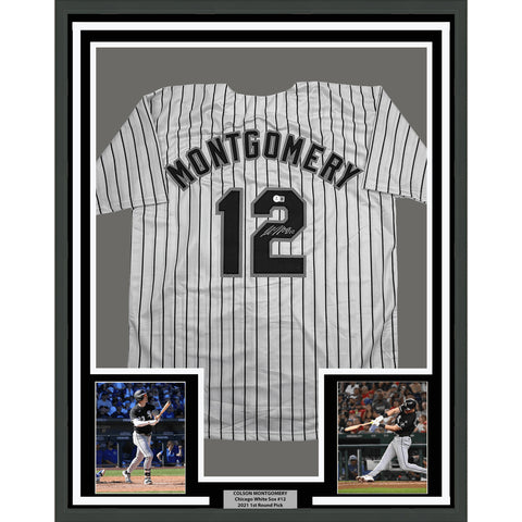 Framed Autographed Colson Montgomery 35x39 Chicago Pinstripe Jersey BAS COA