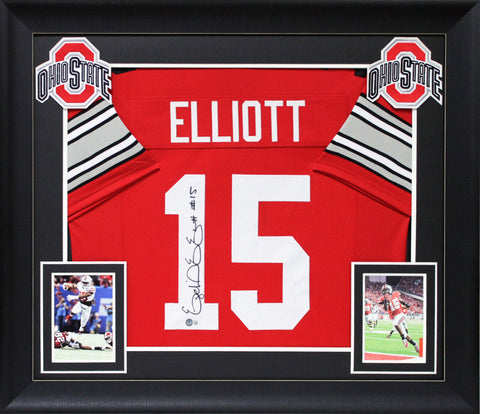 Ohio State Ezekiel Elliott Authentic Signed Red Pro Style Framed Jersey BAS Wit