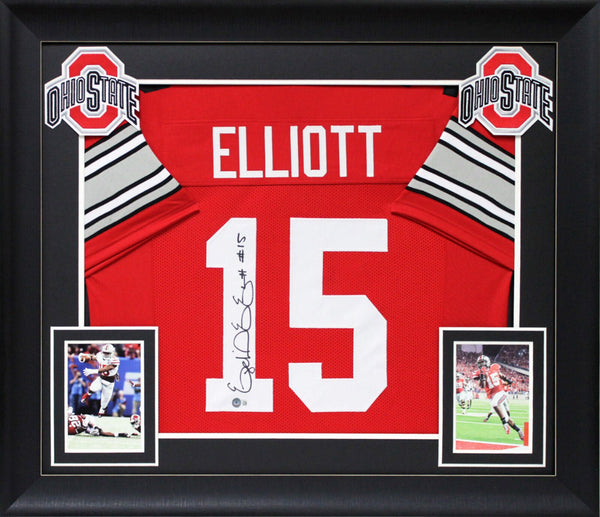 Ohio State Ezekiel Elliott Authentic Signed Red Pro Style Framed Jersey BAS Wit