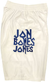 JON BONES JONES AUTOGRAPHED WHITE BOXING TRUNKS BECKETT BAS QR STOCK #200323