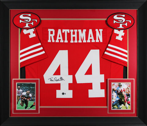 Tom Rathman Authentic Signed Red Pro Style Framed Jersey BAS Witnessed