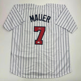 Autographed/Signed Joe Mauer Minnesota Pinstripe Jersey Beckett BAS COA