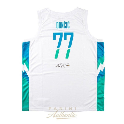 Luka Doncic Autographed White Slovenia Nat'l Team Swingman Jersey LE 177 Panini