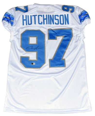 AIDAN HUTCHINSON SIGNED DETROIT LIONS #97 2024 WHITE GAME CUT JERSEY BECKETT