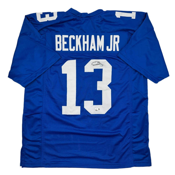 Autographed/Signed Odell Beckham Jr. New York Blue Jersey Beckett BAS COA