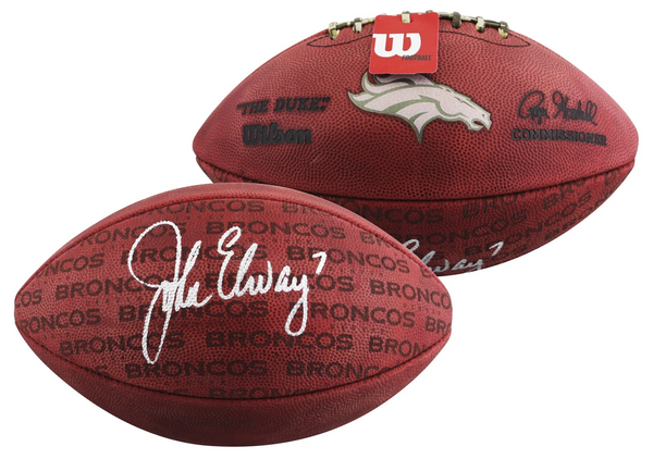 Broncos John Elway Signed Wilson "The Duke" Team Showcase Football BAS Witnessed