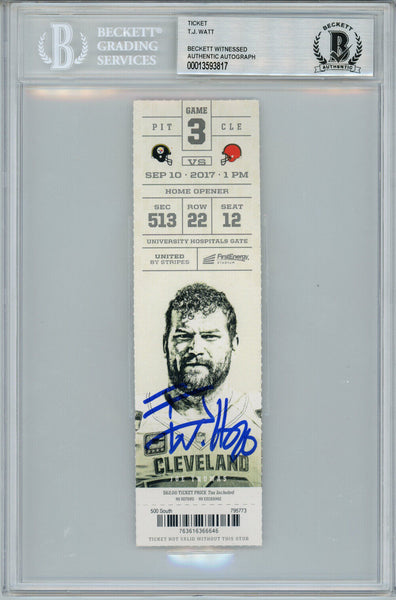 TJ Watt Autographed Pittsburgh Steelers NFL Debut Ticket Stub Beckett Slab 35039